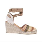 Kadın Bej Dolgu Topuklu Deri Espadril Sandalet