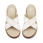 Kadın Bej Dolgu Topuklu Deri Terlik