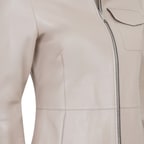 Kadın Bej Gömlek Yakalı Deri Ceket