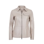 Kadın Bej Gömlek Yakalı Deri Ceket