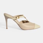 Kadın Bej Halka Aksesuarlı Deri Abiye Topuklu Terlik