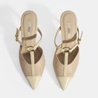 Kadın Bej Halka Aksesuarlı Deri Abiye Topuklu Terlik