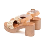 Kadın Bej Hasır Topuklu Deri Sandalet