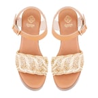 Kadın Bej Hasır Topuklu Deri Sandalet