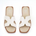 Kadın Bej Kroko Baskılı Deri Terlik