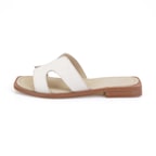 Kadın Bej Kroko Baskılı Deri Terlik