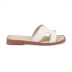 Kadın Bej Kroko Baskılı Deri Terlik