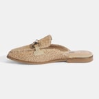 Kadın Bej Metal Aksesuarlı Hasır Terlik