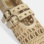 Kadın Bej Metal Toka Aksesuarlı Örgü Babet