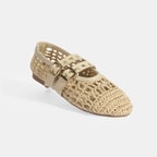 Kadın Bej Metal Toka Aksesuarlı Örgü Babet