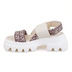 Kadın Bej Monogram Desenli Dolgu Topuklu Sandalet