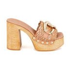 Kadın Bej Platform Topuklu Hasır Terlik