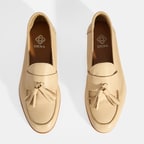 Kadın Bej Püskül Detaylı Deri Loafer