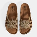 Kadın Bej Taş Detaylı Süet Terlik