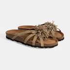 Kadın Bej Taş Detaylı Süet Terlik