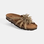 Kadın Bej Taş Detaylı Süet Terlik