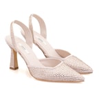 Kadın Bej Taşlı Saten Abiye Ayakkabı