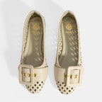 Kadın Bej Toka Aksesuarlı Perforeli Deri Babet