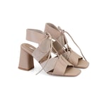 Kadın Bej Topuklu Deri Sandalet