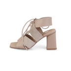 Kadın Bej Topuklu Deri Sandalet