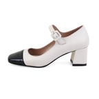 Kadın Bej Topuklu Mary Jane Deri Klasik Ayakkabı