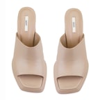 Kadın Bej Topuklu Napa Deri Terlik