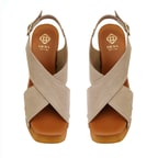 Kadın Bej Topuklu Süet Deri Sandalet