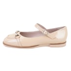 Kadın Bej Zincir Detaylı Mary Jane Rugan Deri Babet