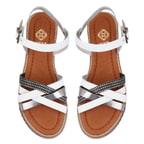 Kadın Beyaz Ayarlanabilir Tokalı Deri Sandalet