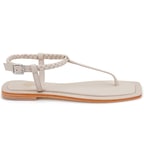 Kadın Beyaz Ayarlanabilir Tokalı Deri Sandalet