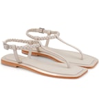 Kadın Beyaz Ayarlanabilir Tokalı Deri Sandalet
