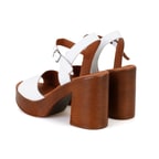 Kadın Beyaz Ayarlanabilir Tokalı Topuklu Deri Sandalet