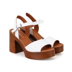 Kadın Beyaz Ayarlanabilir Tokalı Topuklu Deri Sandalet