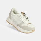 Kadın Beyaz Bağcıklı Deri Detaylı Spor Ayakkabı