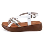 Kadın Beyaz Dolgu Tabanlı Deri Sandalet