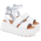 Kadın Beyaz Dolgu Tabanlı Deri Sandalet