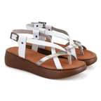 Kadın Beyaz Dolgu Tabanlı Deri Sandalet