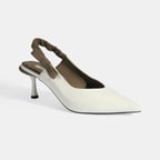 Kadın Beyaz Fiyonk Detaylı Lastik Bantlı Deri Topuklu Ayakkabı