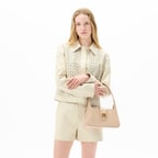 Kadın Beyaz Gömlek Yaka Örmeli Deri Ceket