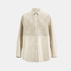 Kadın Beyaz Lazer Kesimli Geometrik Desenli Deri Gömlek