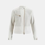 Kadın Beyaz Perfore Detaylı Deri Ceket