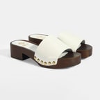 Kadın Beyaz Zımba Detaylı Topuklu Terlik