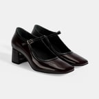 Kadın Bordo Ayarlanabilir Tokalı Kalın Topuklu Klasik Ayakkabı