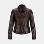 Kadın Bordo Gömlek Yakalı Fit Deri Ceket