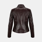 Kadın Bordo Gömlek Yakalı Fit Deri Ceket