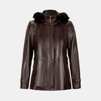 Kadın Bordo Kapüşonlu Deri Mont