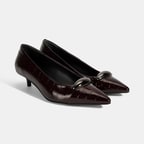 Kadın Bordo Kroko Baskılı Deri Topuklu Ayakkabı