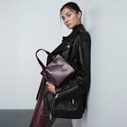 Kadın Bordo Kroko Baskılı Rugan Deri El Çantası