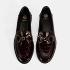 Kadın Bordo Kroko Baskılı Toka Detaylı Deri Loafer