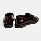 Kadın Bordo Kroko Baskılı Toka Detaylı Deri Loafer